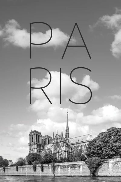 Paris Typography: Paris Cathedral Notre-Dame Text & Skyline by Melanie Viola