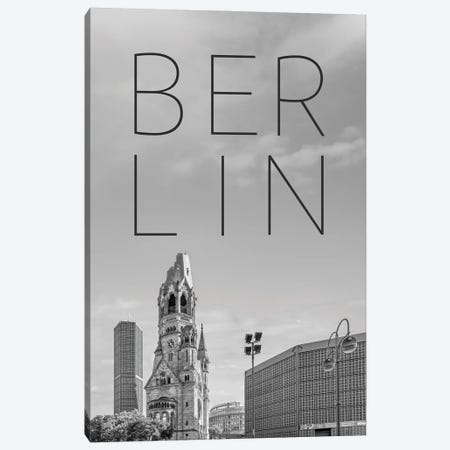 Berlin Kaiser Wilhelm Memorial Church Text & Skyline Canvas Print #MEV868} by Melanie Viola Canvas Art