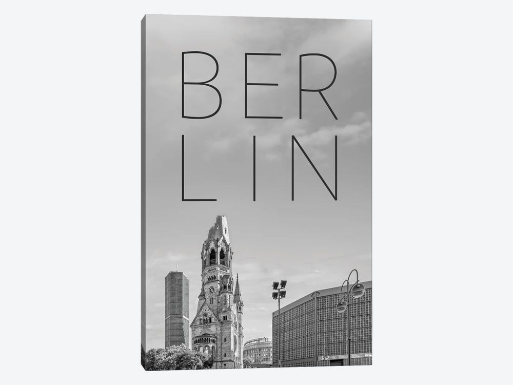 Berlin Kaiser Wilhelm Memorial Church Text & Skyline by Melanie Viola 1-piece Canvas Print