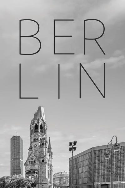 Berlin: Kaiser Wilhelm Memorial Church Berlin Text & Skyline by Melanie Viola