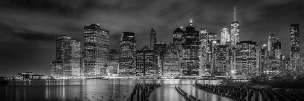 New York City Skylines: New York City Monochrome Night Impressions by Melanie Viola