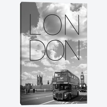 Busses On Westminster Bridge - Text And Skyline Canvas Print #MEV920} by Melanie Viola Art Print