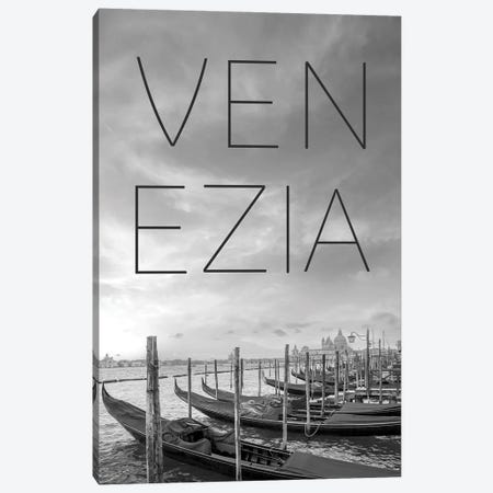 Gondolas In Venice - Text And Skyline Canvas Print #MEV921} by Melanie Viola Canvas Print