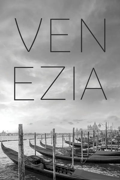 Venice: Gondolas In Venice - Text And Skyline by Melanie Viola