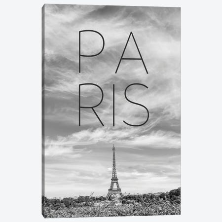 Eiffel Tower In Paris - Text And Skyline Canvas Print #MEV922} by Melanie Viola Art Print