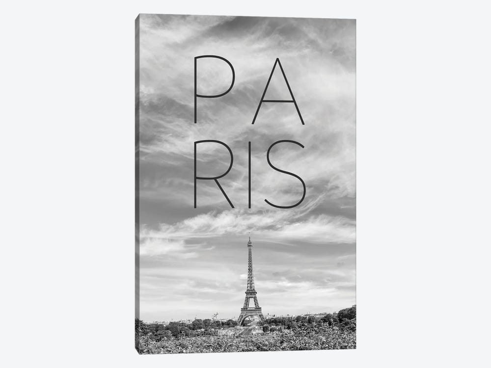 Eiffel Tower In Paris - Text And Skyline by Melanie Viola 1-piece Canvas Artwork