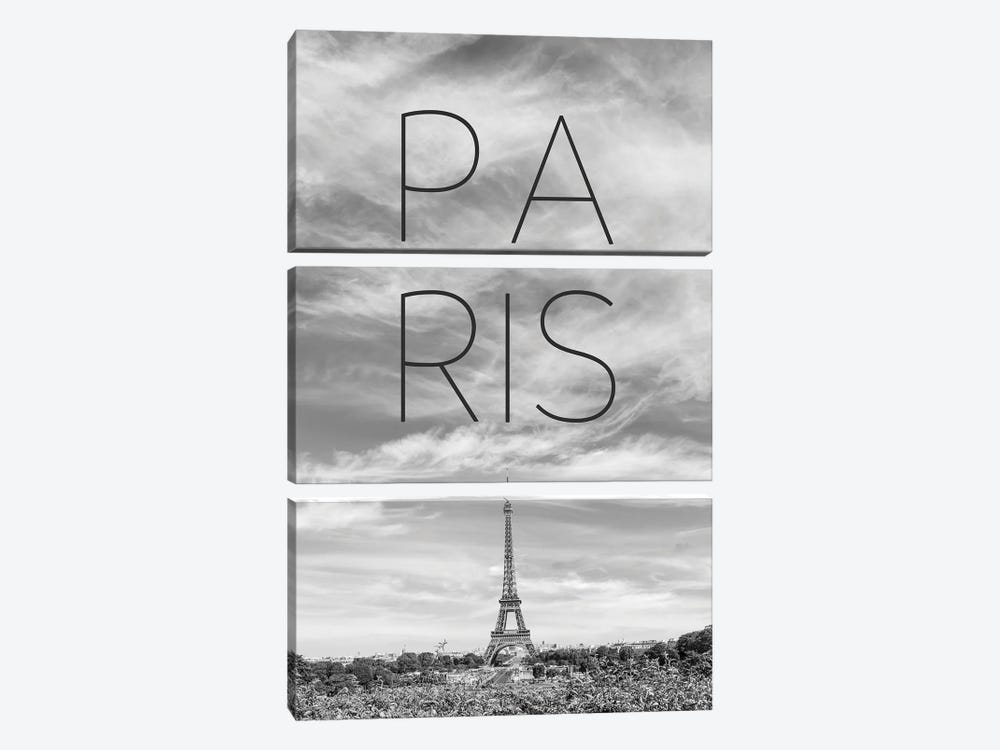 Eiffel Tower In Paris - Text And Skyline by Melanie Viola 3-piece Canvas Artwork