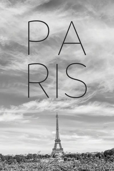 Canvas Print: Eiffel Tower In Paris - Text And Skyline by Melanie Viola