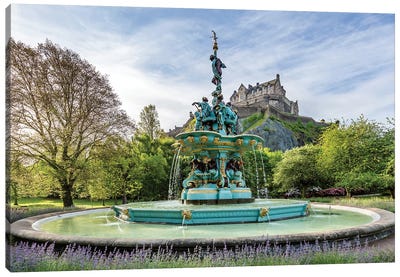 Ross Fountain With Edinburgh Castle Canvas Art Print - City Park Art