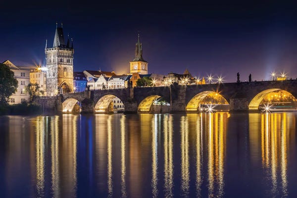 Czech Republic: Night Impression Of Charles Bridge With Old Town Bridge Tower by Melanie Viola