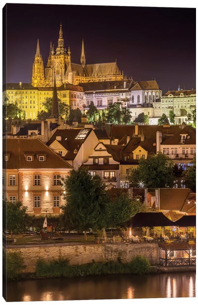 Prague Castle And St. Vitus Cathedral By Night Canvas Art Print - Prague Art