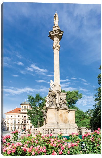 Hradčany Square With Tuscany Palace And St. Mary'S Column In Prague Canvas Art Print - Prague Art