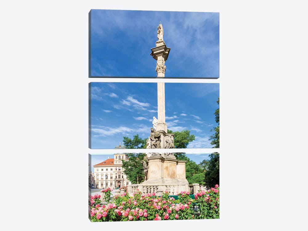 Hradčany Square With Tuscany Palace And St. Mary'S Column In Prague by Melanie Viola 3-piece Canvas Art Print