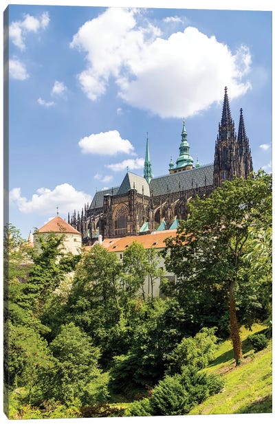 St. Vitus Cathedral With Prague Castle Grounds And Stag Moat Canvas Art Print - Czech Republic Art