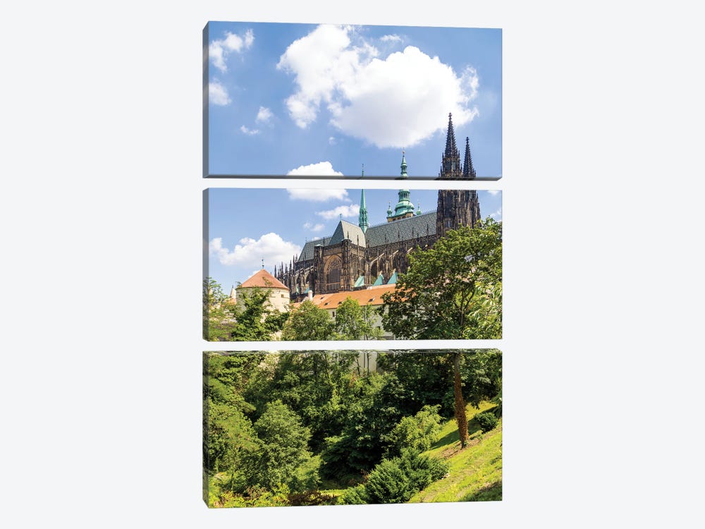 St. Vitus Cathedral With Prague Castle Grounds And Stag Moat by Melanie Viola 3-piece Canvas Art Print