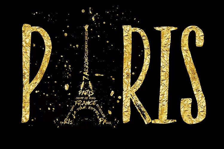 Paris Typography - Gold Splashes by Melanie Viola wall art