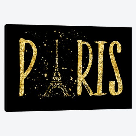 Paris Typography - Gold Splashes Canvas Print #MEV95} by Melanie Viola Canvas Wall Art