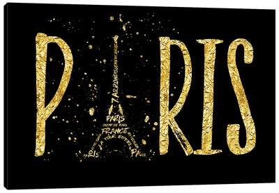 Paris Typography - Gold Splashes Canvas Art Print - Paris Typography