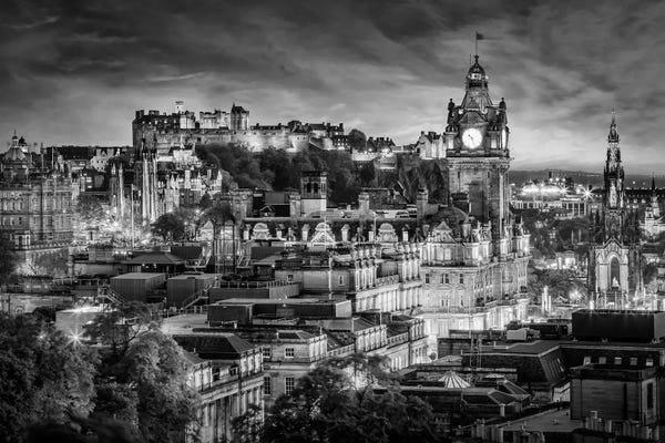 Castles & Palaces: Evening Impression From Edinburgh - Monochrome by Melanie Viola