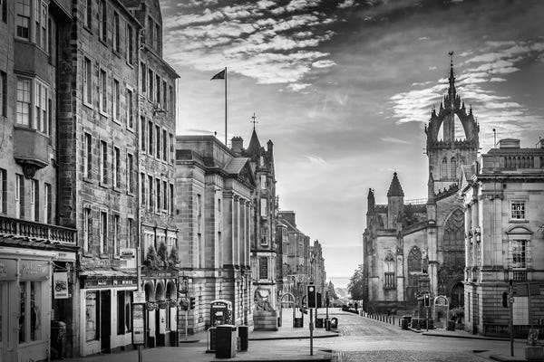 Scotland: Sunrise Over The Royal Mile, Edinburgh - Monochrome by Melanie Viola