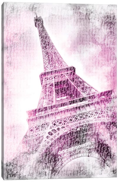 Paris Watercolor Eiffel Tower In Pink Canvas Art Print - Paris Photography