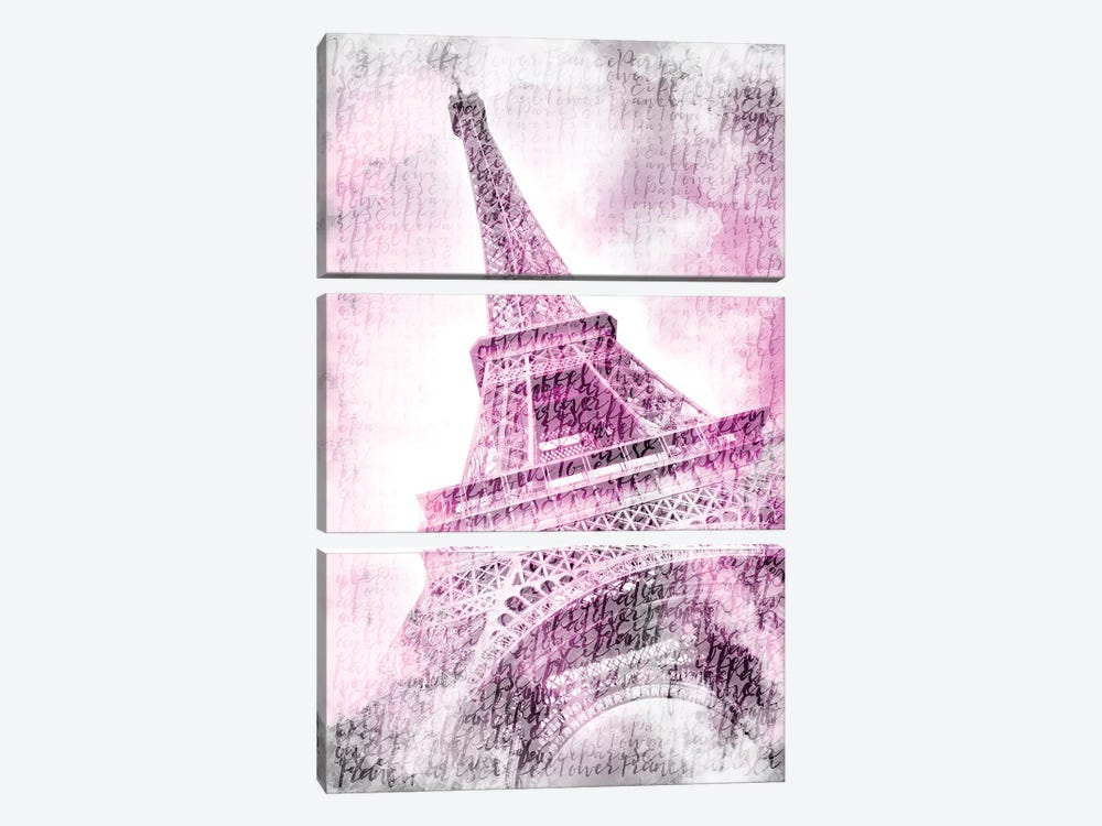 Paris Watercolor Eiffel Tower In Pink by Melanie Viola 3-piece Art Print