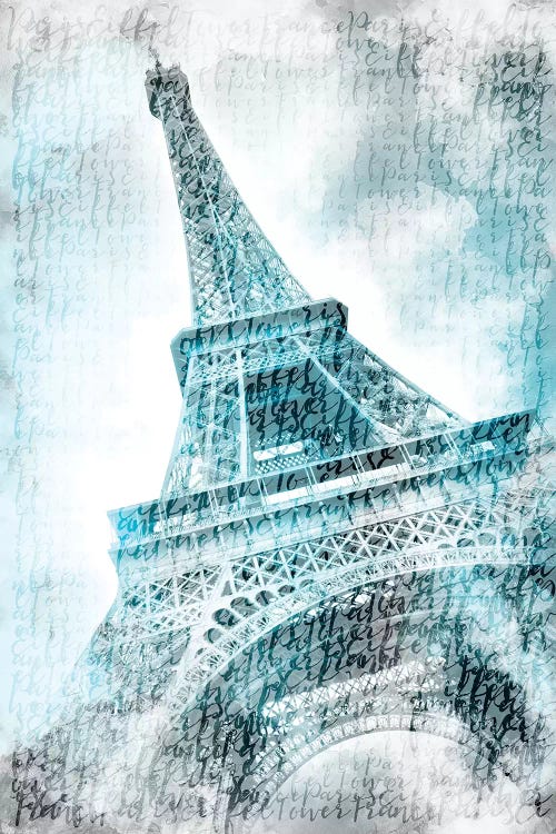 Paris Watercolor Eiffel Tower In Turquoise