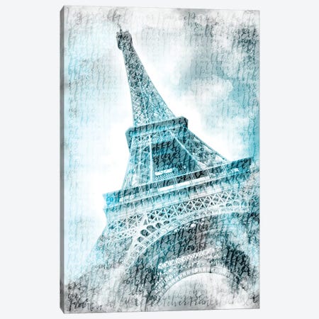 Paris Watercolor Eiffel Tower In Turquoise Canvas Print #MEV97} by Melanie Viola Canvas Wall Art