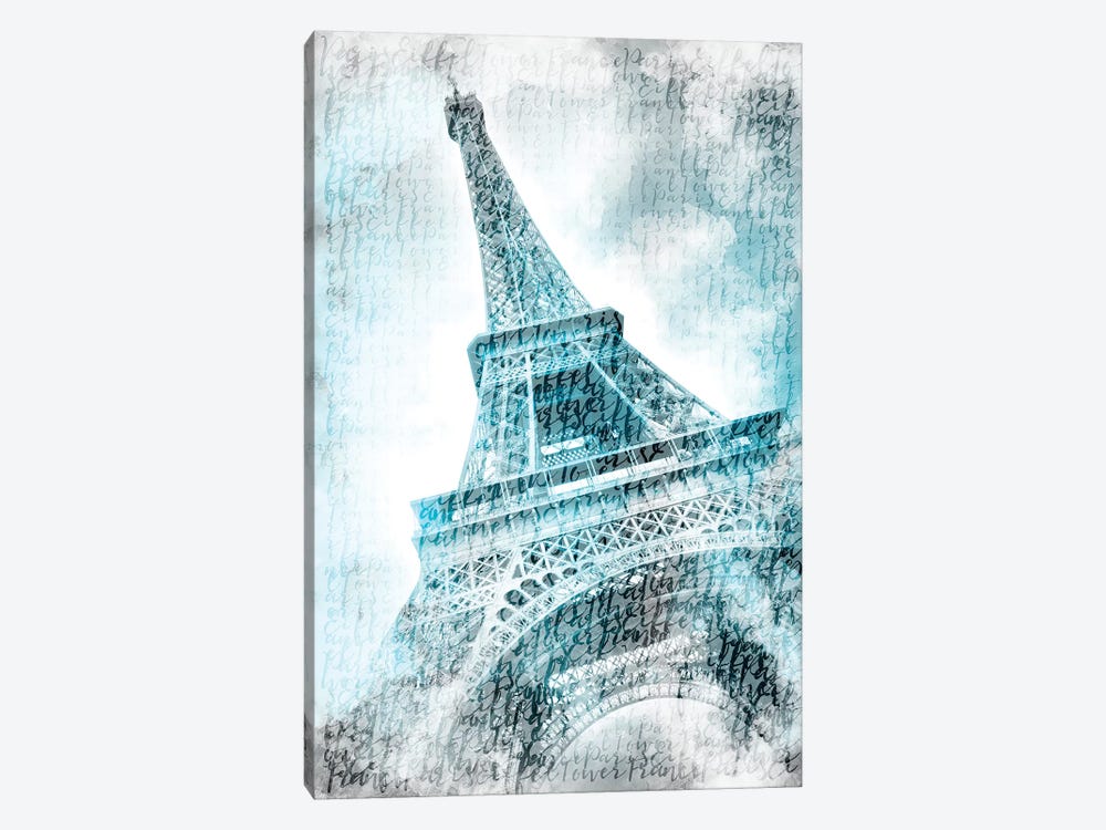 Paris Watercolor Eiffel Tower In Turquoise by Melanie Viola 1-piece Canvas Artwork