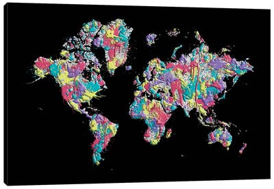 Pop Art World Map Canvas Art Print - World Map Art