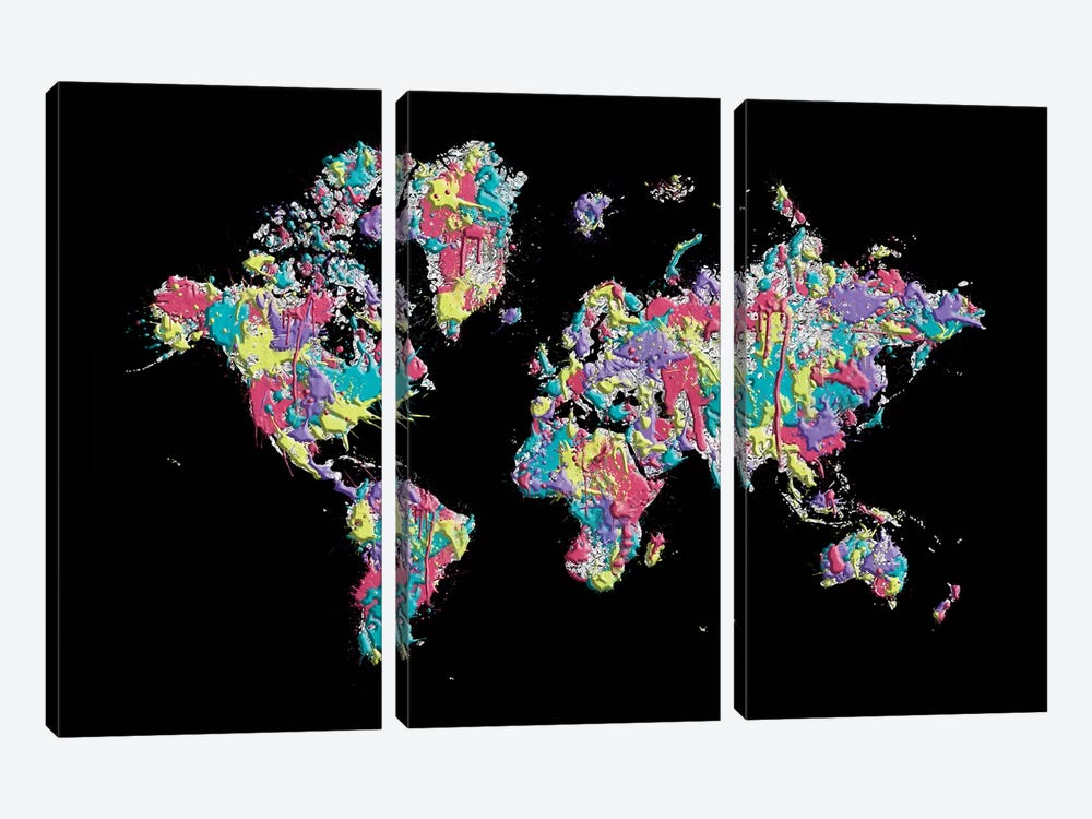 Pop Art World Map by Melanie Viola 3-piece Canvas Artwork