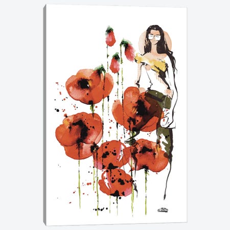 A Girl Who Loves Red Poppies Canvas Print #MEX10} by Marina Ernst Canvas Art Print