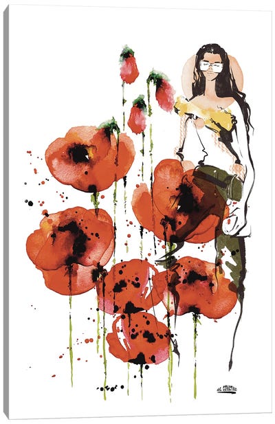 A Girl Who Loves Red Poppies Canvas Art Print - Marina Ernst