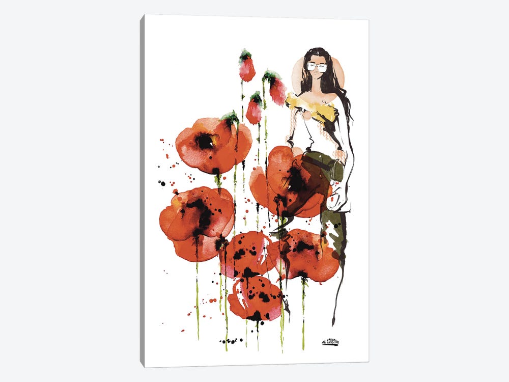 A Girl Who Loves Red Poppies by Marina Ernst 1-piece Canvas Artwork