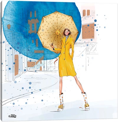 A Girl With An Umbrella Canvas Art Print - Women's Coat & Jacket Art