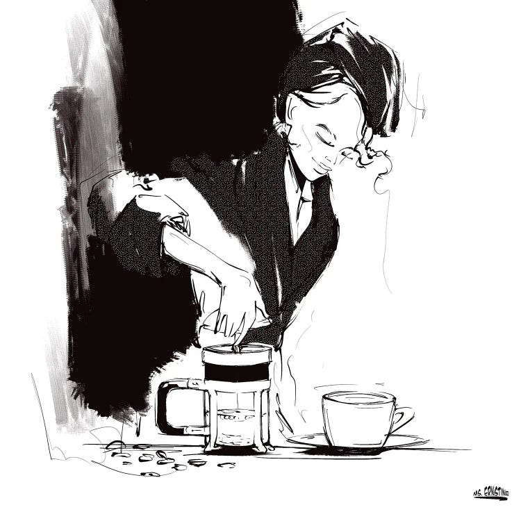 A Girl In A Dressing Gown Making Coffee