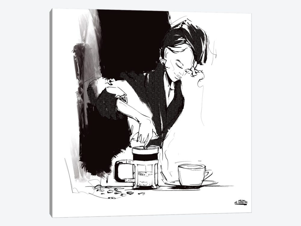 A Girl In A Dressing Gown Making Coffee by Marina Ernst 1-piece Canvas Artwork