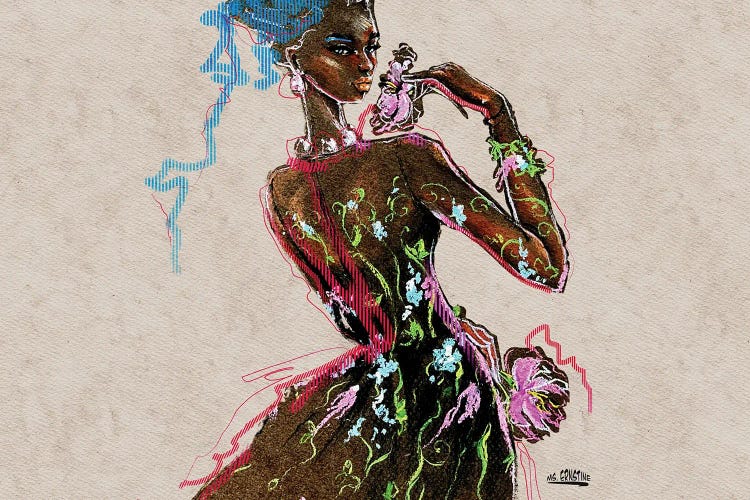 A Girl In An Evening Gown With Flowers