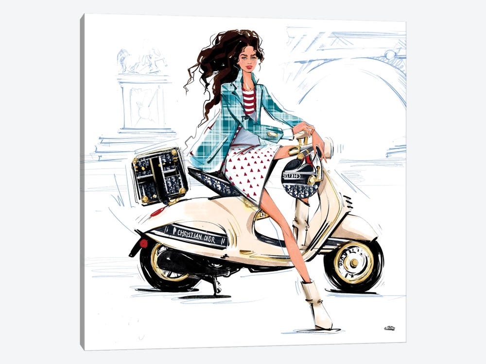 A Girl On A Vespa In Paris by Marina Ernst 1-piece Canvas Art