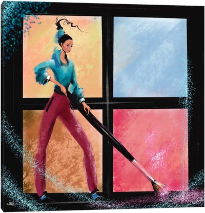 A Girl Sweeping Eyeshadows With A Brush Canvas Art Print - Women's Pants Art