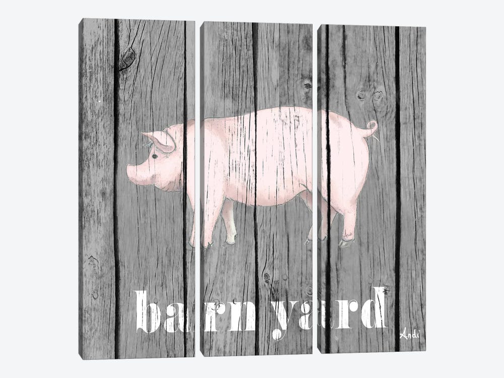 Barnyard Pig by Andi Metz 3-piece Canvas Artwork