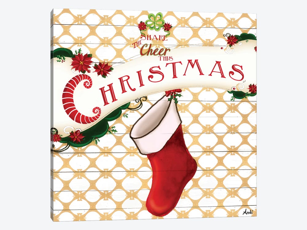 Gold Christmas Cheer I by Andi Metz 1-piece Canvas Print
