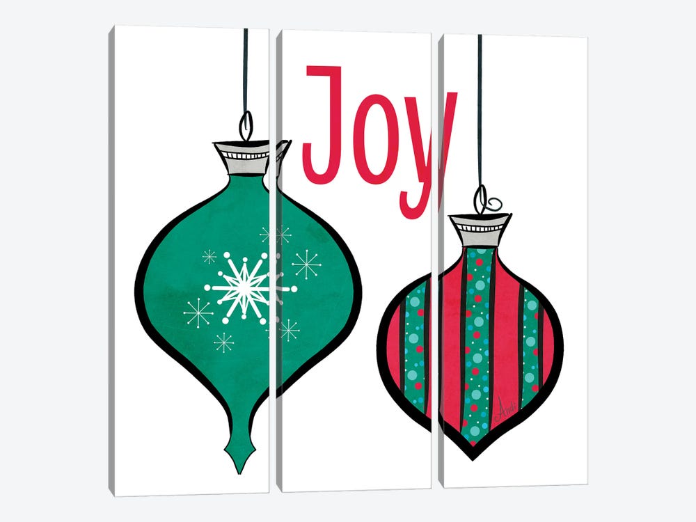 Joyful Christmas Ornaments II by Andi Metz 3-piece Canvas Wall Art