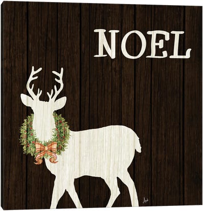 Wooden Deer with Wreath I Canvas Art Print - Rustic Winter