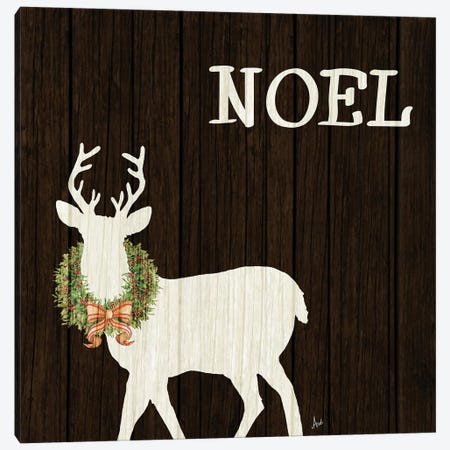 Wooden Deer with Wreath I Canvas Print #MEZ49} by Andi Metz Canvas Art