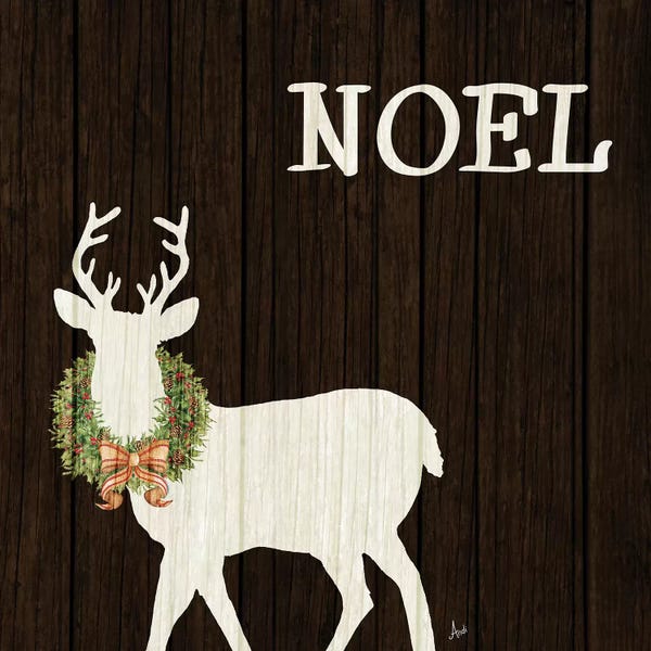 Reindeer: Wooden Deer with Wreath I by Andi Metz