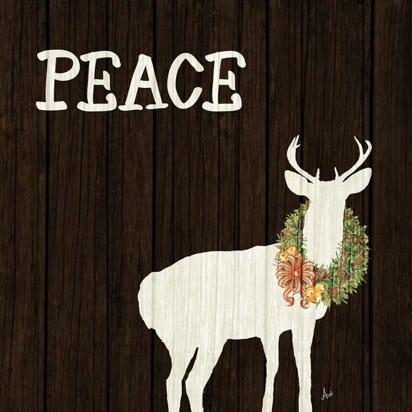 Wooden Deer with Wreath II
