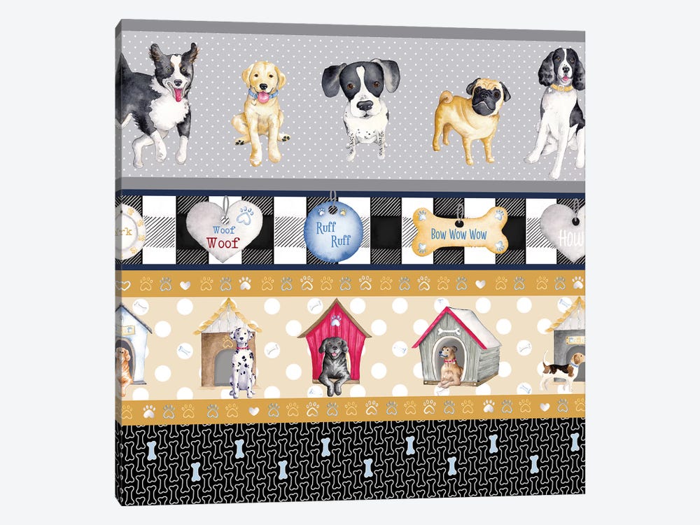 A Dogs Life On Plaid Panels by Andi Metz 1-piece Canvas Artwork