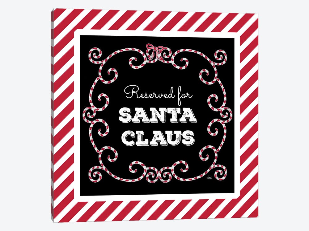 Reserved For Santa On Candy Cane Red Stripes by Andi Metz 1-piece Canvas Art Print