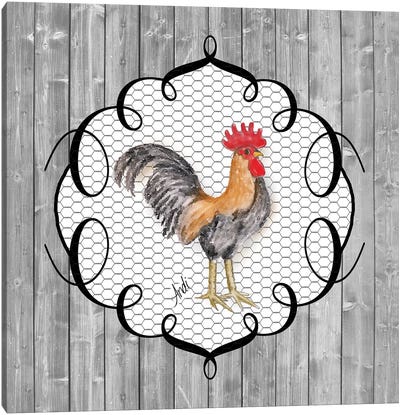 Rooster On The Roost I Canvas Art Print - Farmhouse Kitchen Art